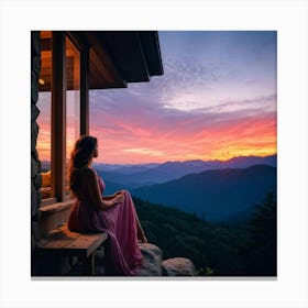 Sunset At The Mountain Cabin Canvas Print