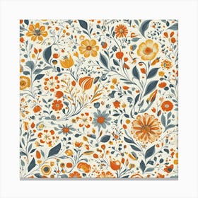 Orange And Blue Floral Pattern Canvas Print