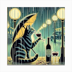 Cat Drinking Wine In The Rain 5 Canvas Print