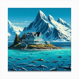 An island with sharks (Variant 2) Canvas Print