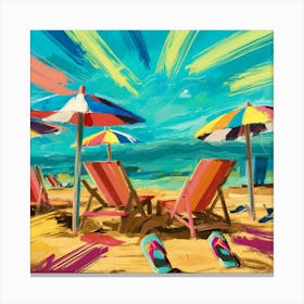 Sunlit Serenity Digital Painting Of Summer Lines On A Sandy Beach, Bathed In Gentle Sun Rays (2) Canvas Print