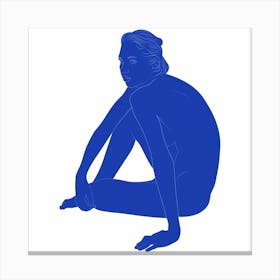 E14 Blue Nude Square Canvas Line Art Print