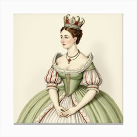 Queen Elizabeth I In Watercolor, Seated In Grand Attire, Elegant Crown 1 Canvas Print