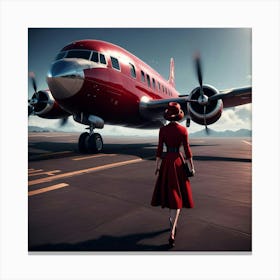 Woman In Red Plane Canvas Print