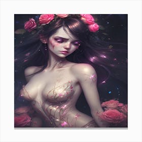 Sexy Girl With Roses Canvas Print