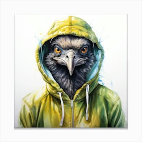 Watercolour Cartoon Emu In A Hoodie Canvas Print