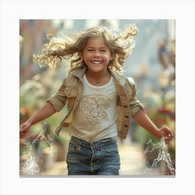 Little Girl Running In Water Canvas Print