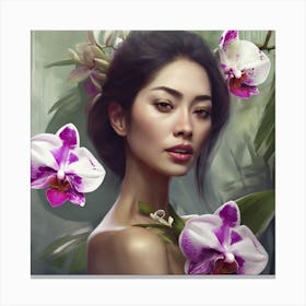 Woman With Orchids 4 Canvas Print