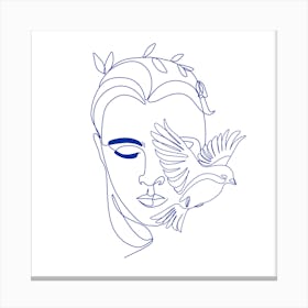 Woman with Bird Blue Print Canvas Print