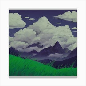 0 Clouds Behind Mountains Full Of Grass And Cheep Canvas Print