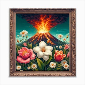 Volcano and flowers 1 Canvas Print