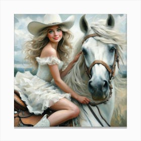Cowgirl On Horseback 3 Canvas Print