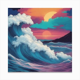 Hawaiian Sunset, big waves Canvas Print