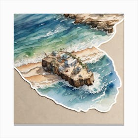 Aerial Beach View Watercolour IArt Print Canvas Print