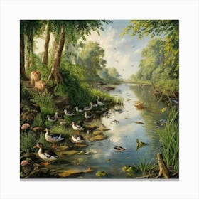 Ducks By The River Canvas Print