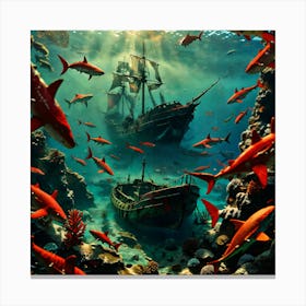 Pirate Ship In The Sea Canvas Print