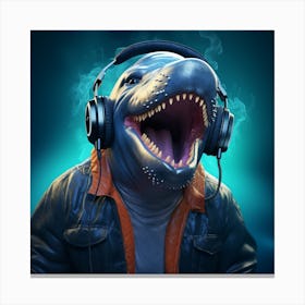 Shark With Headphones Canvas Print