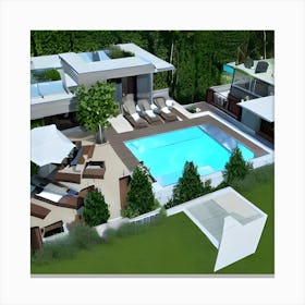 Modern House With Pool Canvas Print