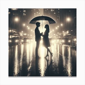 Couple of lovers under an umbrella Canvas Print