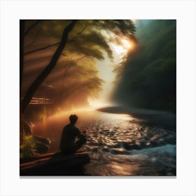 Man Sitting By A River 1 Canvas Print