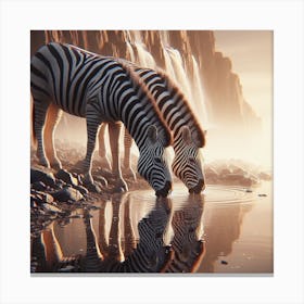 Zebras Drinking Water 2 Canvas Print
