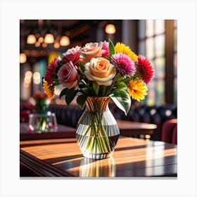 Flowers In A Vase On A Table Canvas Print