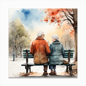 Old Couple Sitting On Park Bench 1 Canvas Print