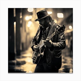 Man Playing Guitar In The Rain Canvas Print