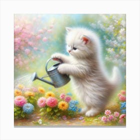 Watering Kitten Canvas Print