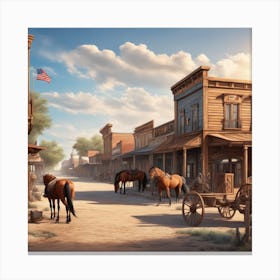 Western Town In Texas With Horses No People Ultra Hd Realistic Vivid Colors Highly Detailed Uh (3) Canvas Print