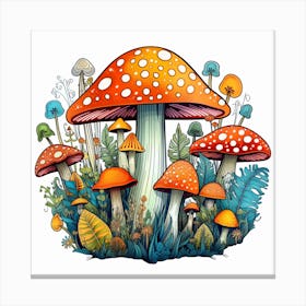 Mushrooms And Plants Canvas Print