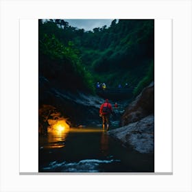 Man Walks Through A Stream Canvas Print