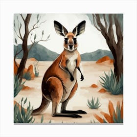 Kangaroo Wilderness Adventure Watercolor Canvas Print