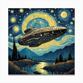 Spaceship At Starry Night Van Gogh Painting Pop Culture (2) Canvas Print