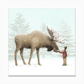 Winter Moose Square Canvas Print