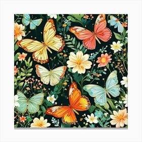 Butterflies And Flowers Canvas Print