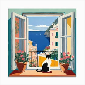 Default Open Window With Cat Matisse Style Amalfi Coast 3 Art 1 Canvas Print