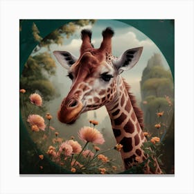 Giraffe In Floral Vintage Arne Thun S Realistic Art (8) Canvas Print