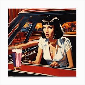 Woman In A Car Canvas Print