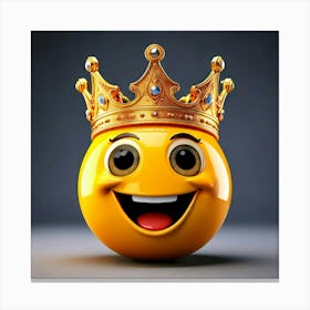 Firefly 3d Smiley Face Emoji With Gold Crown On Gray Background 37042 Canvas Print