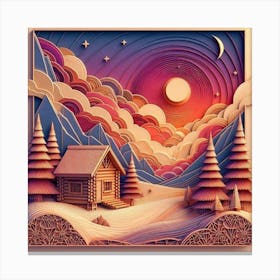 3d Paper Art House in the forest Canvas Print