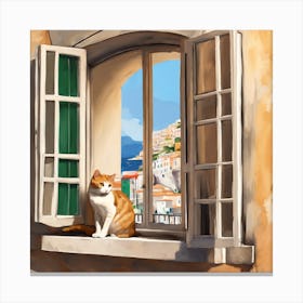 Open Window With Cat Matisse Style Amalfi Coast 3 Canvas Print