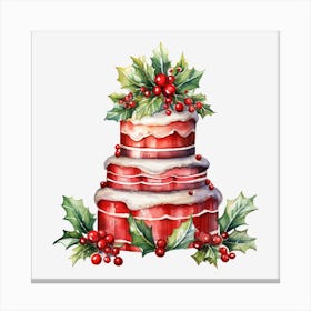 Christmas Cake With Holly Canvas Print
