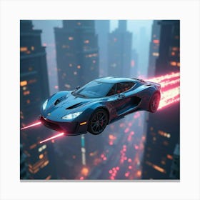 Sleek Futuristic Flying Car With Glowing Trails, Soaring Through A Cyberpunk City 1 Canvas Print