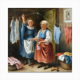 Two Women Washing Clothes Canvas Print