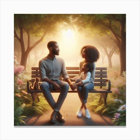 Family On A Park Bench Canvas Print