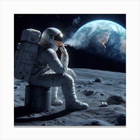 Astronaut Smoking On The Moon Canvas Print