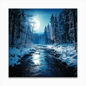 Firefly Moonlit Snowy Forests And Rivers In Midnight Wilderness 95716 Canvas Print