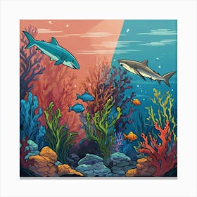 Default Aquarium With Coral Fishsome Shark Fishes View From Th 3 Canvas Print