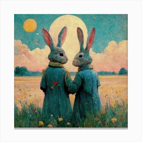 Rabbits In The Moonlight Canvas Print